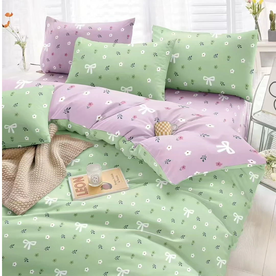 100%纯棉斜纹布料四季通用，亲肤柔软做床单被罩面料 蝴蝶结-绿色