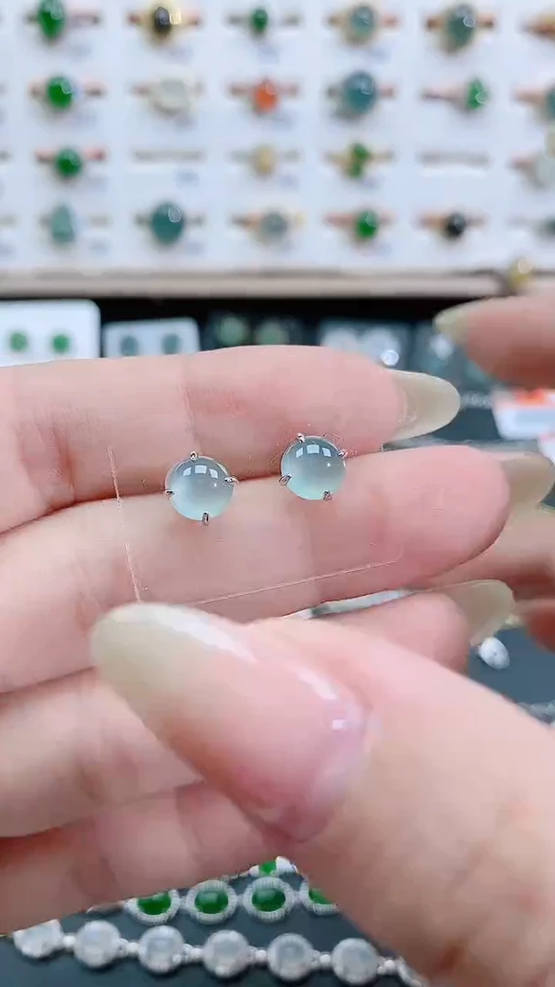 银S925镶嵌翡翠耳饰天然翡翠