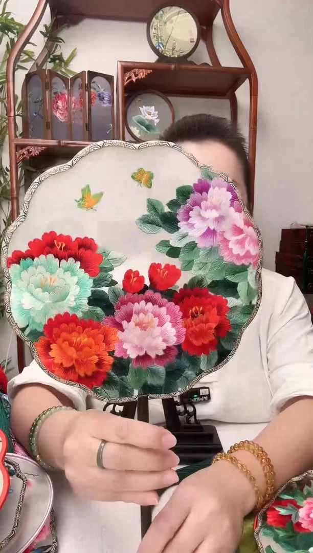 刺绣团扇--手工绣花---双面绣花