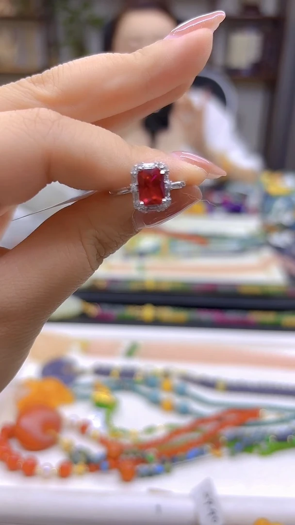 红宝石戒指银S925镶嵌DIY款J126