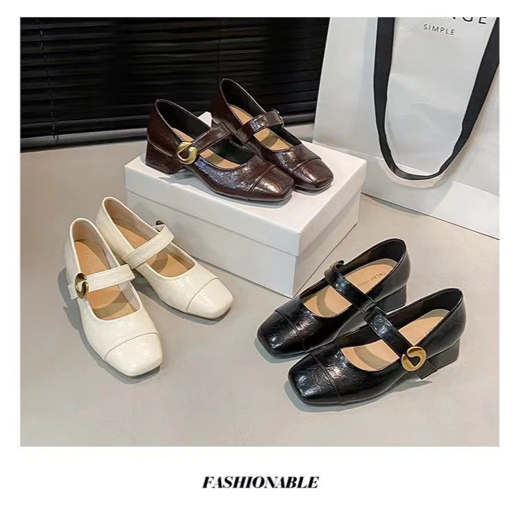 2025新款金属装饰魔术贴爆款小圆头玛丽珍时尚百搭单鞋