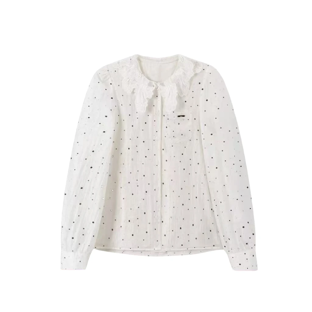 【封后轻奢设计】新款甜美波点刺绣翻领衬衫56A06