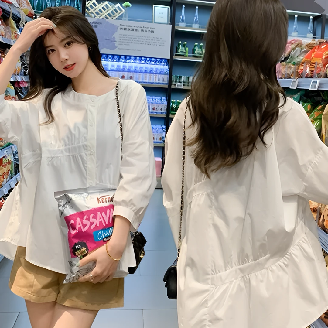 2025新款半袖衬衫胖妹妹女夏衬衣别致减龄漂亮洋气遮肚子慵懒上衣