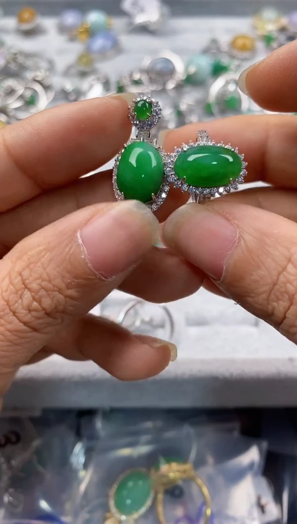 银S925镶嵌戒指翡翠444---1