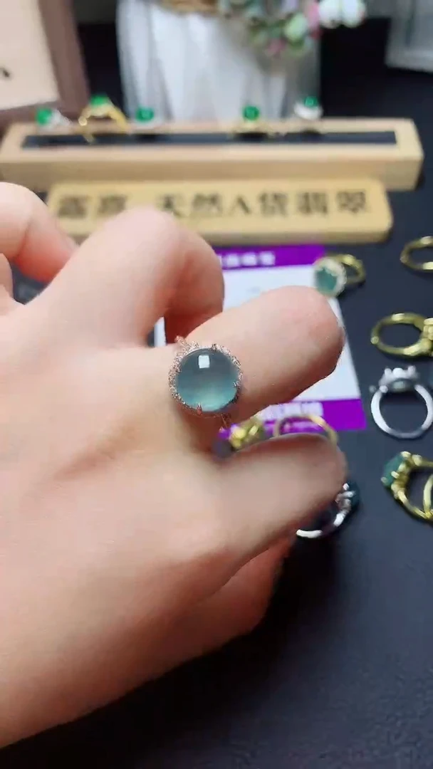 翡翠戒指银S925镶嵌天然翡翠A货s925银镶