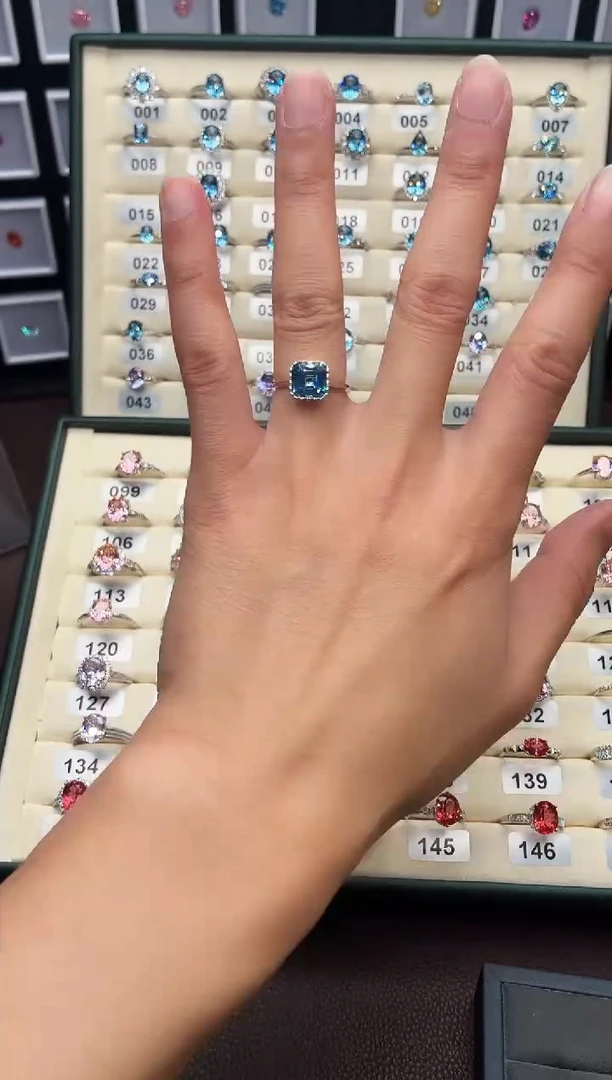 银S925镶嵌戒圈海蓝宝石111