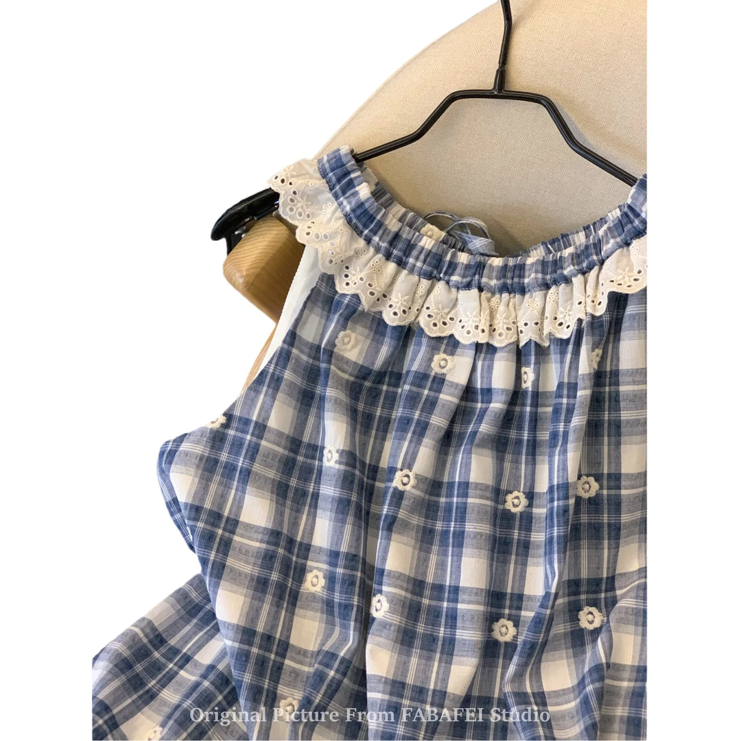 原版内里蕾丝花边挂脖背心女夏多巴胺娃娃衫无袖花苞小上衣夏季吊