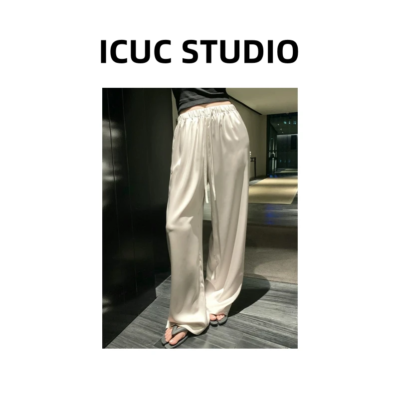 ICUC STUDIO-【高货轻薄缎面直筒裤】夏季新款宽松百搭休闲裤7563