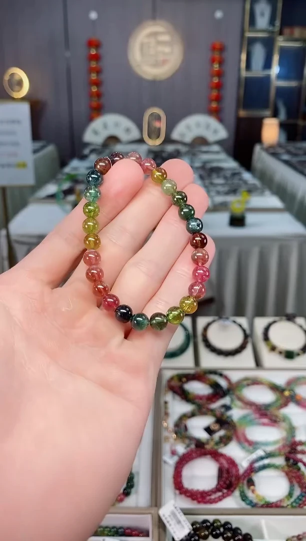 未镶嵌收藏级老矿碧玺单圈手串6mm+碧玺xion多样性发货一条