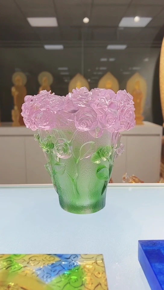 手工艺品琉璃古法琉璃玫瑰花瓶