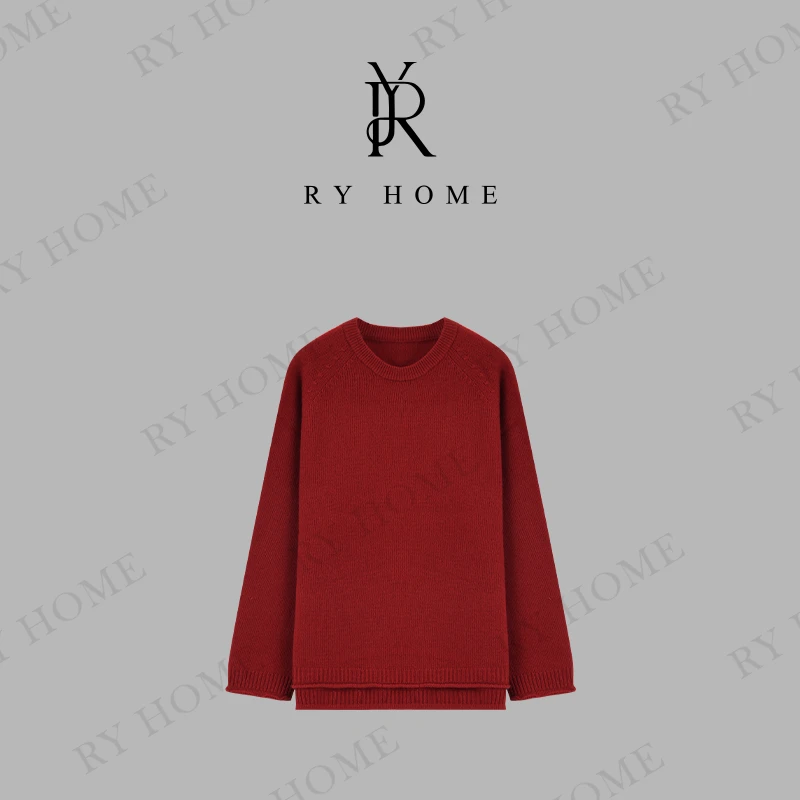 【容雨RYHOME】100绵羊毛~圆领长袖卷边工艺边衩毛衣243M2787