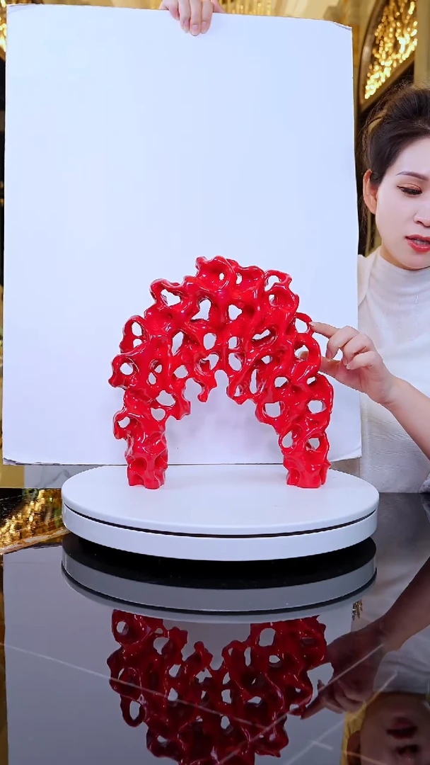 摆件YB00349朱砂红太湖石摆件