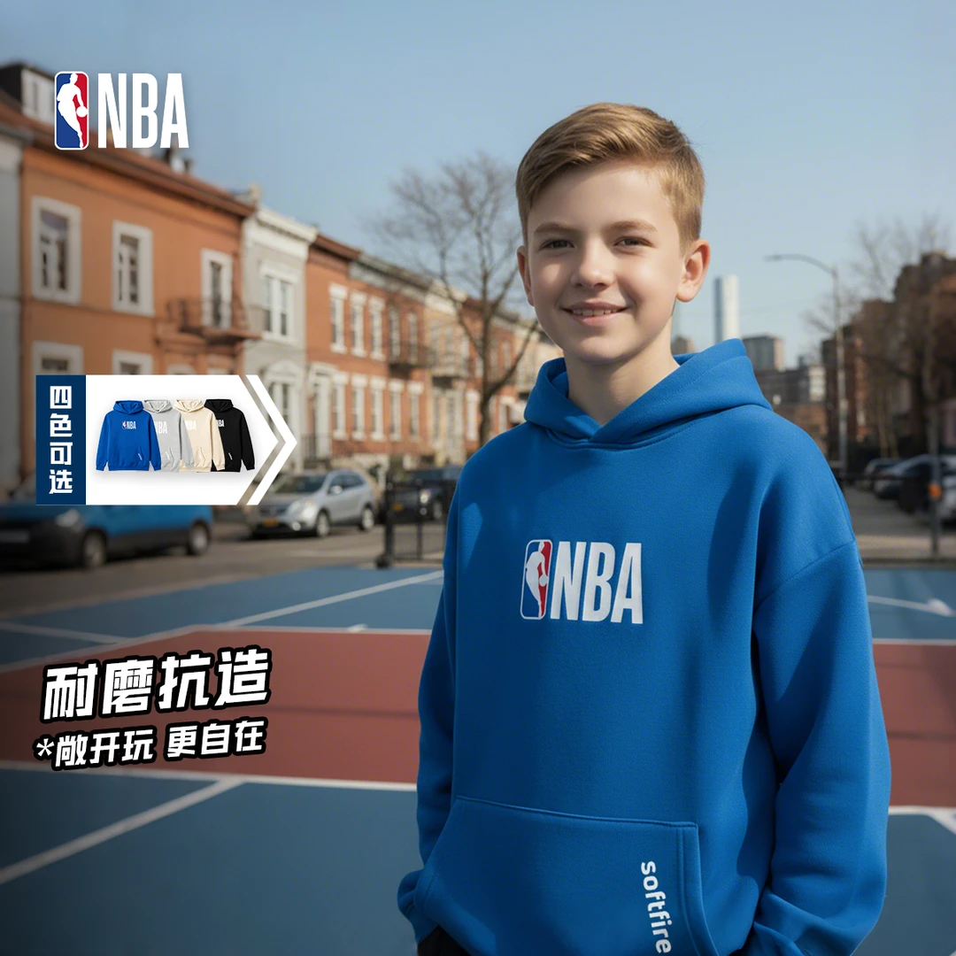 NBA联名款 SOFTFIRE青少年男童女童春秋连帽卫衣儿童宽松上衣运动