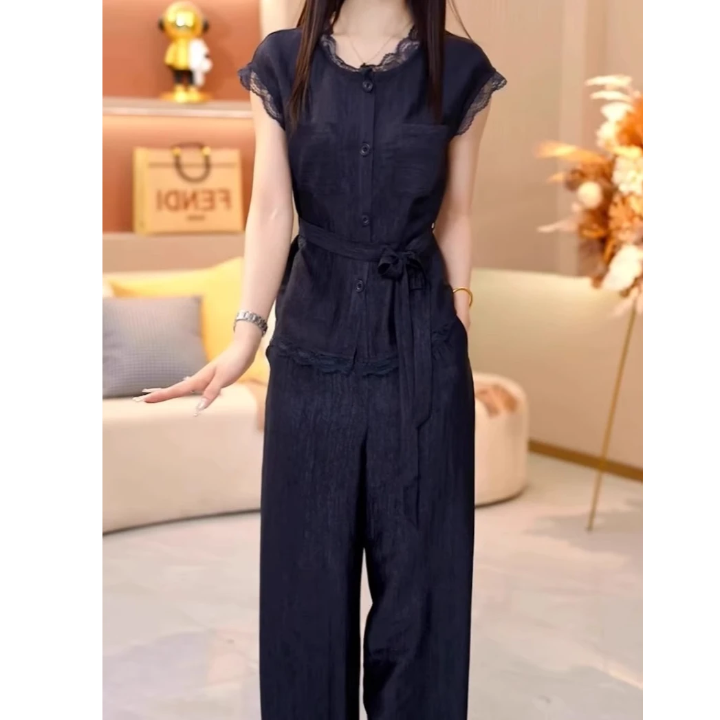 〈纪朵研〉1030夏季气质减龄新款爆款妈妈装修身显瘦裤装两件套