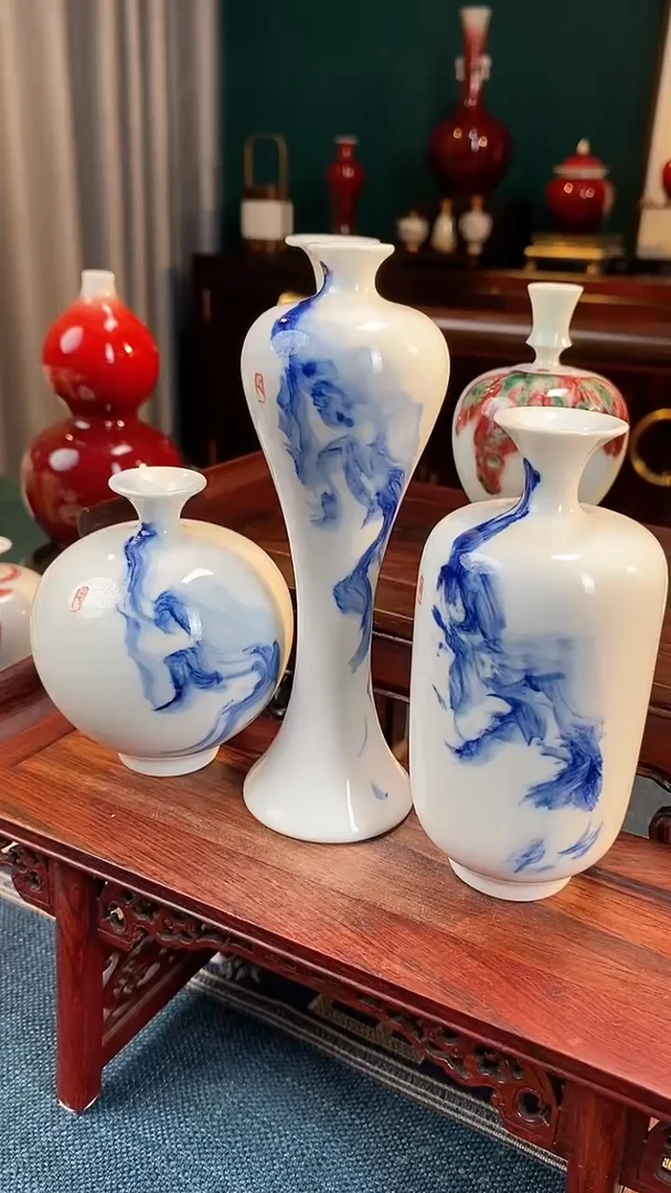 【闪购商品】摆件纯手工手绘高白泥瓷〖三件套〗