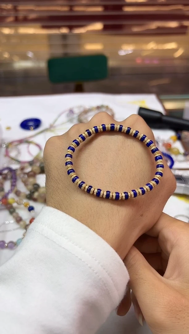 银S925镶嵌青金石手串??13081多样性发其一