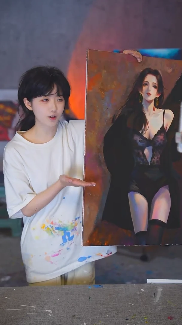 油画中****粉女帝丙烯画纯手绘