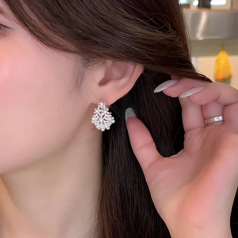 合金锆石耳饰 千金风法式轻奢气质百搭珠珠耳扣耳环耳钉复古时尚