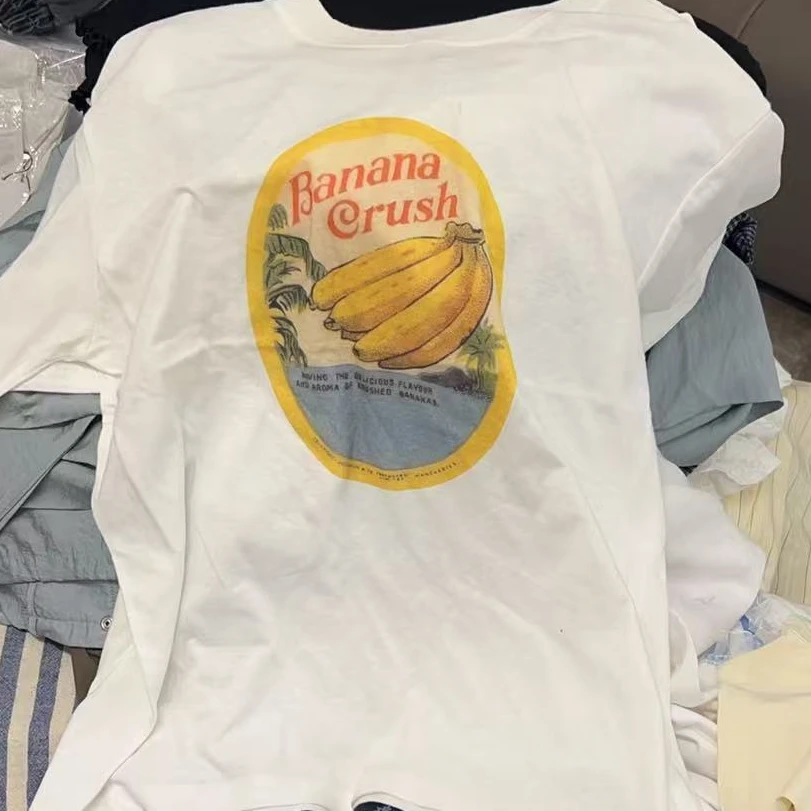 【NO退NO换】韩国东大门韩允儿2025夏款白色香蕉短袖T