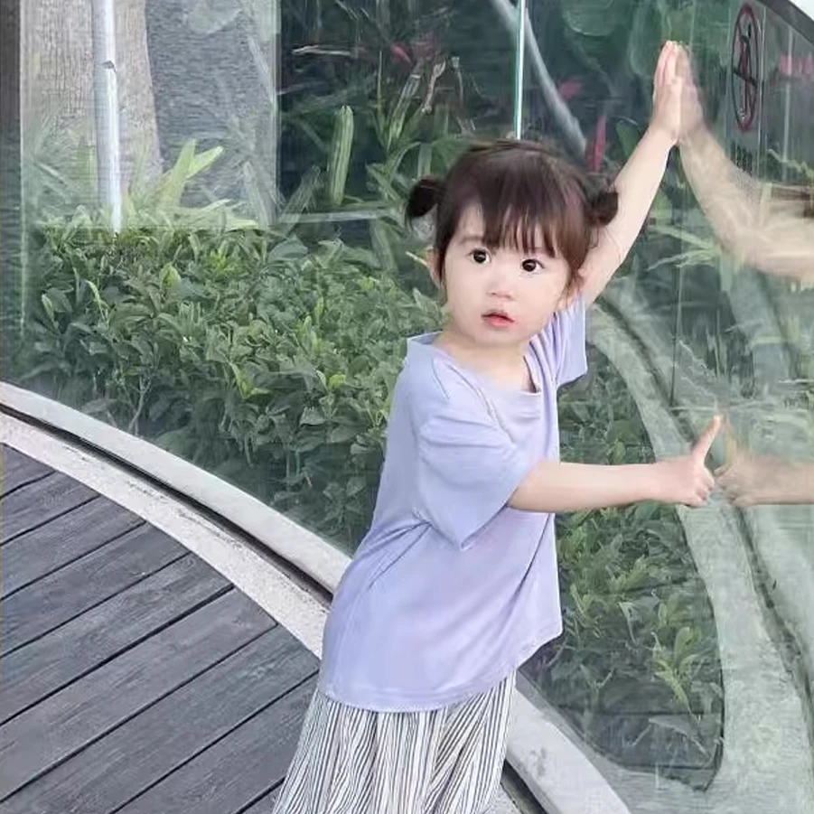 CQL   2025夏季儿童新款前印卡通猫可爱百搭小字母T恤   6118