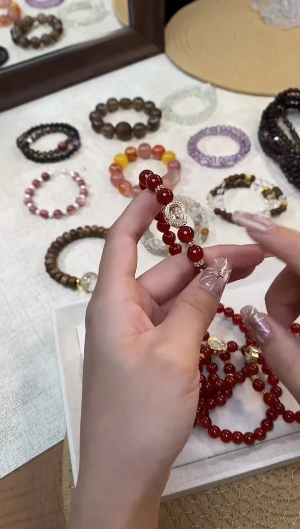 合金手链水晶《双喜》原创设计红玛瑙玉髓手串8-9多样性发一