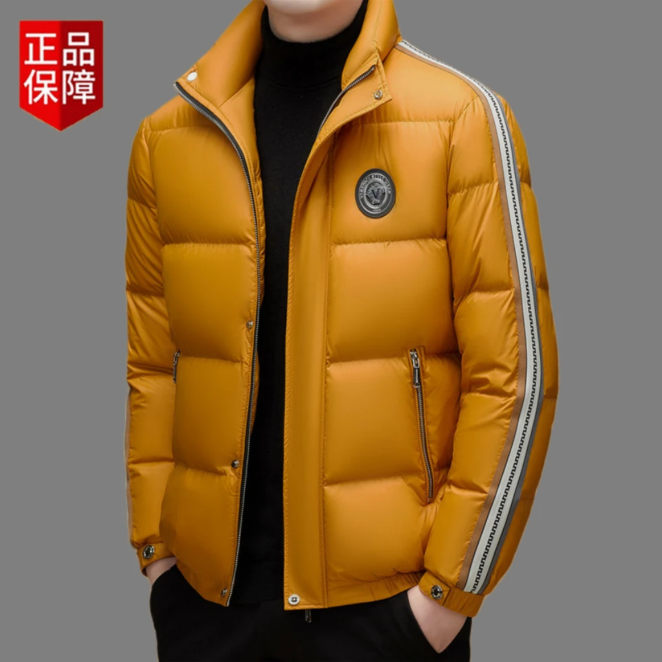 高端时尚冬季新款男士加厚鹅绒羽绒服短款潮流中青年立领保暖外套