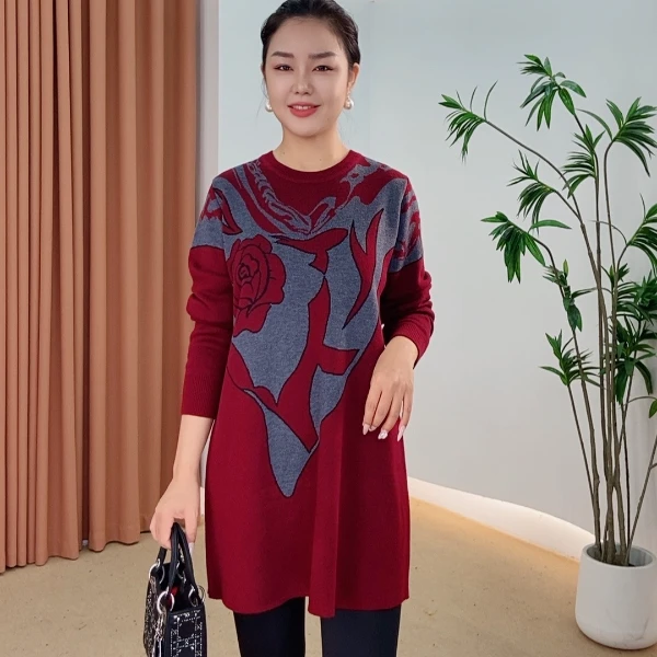 465针织时尚女士网红秋冬提花百搭休闲打底加厚女装连衣裙