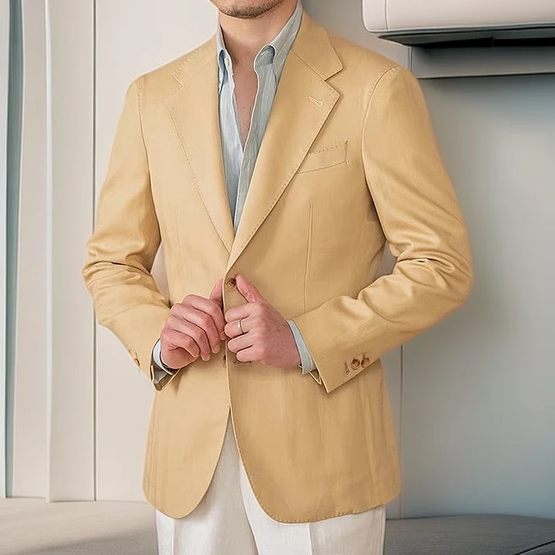 cf修峰春夏天丝亚麻棉半里布轻薄休闲西装NAPOLI透气绅装西服男