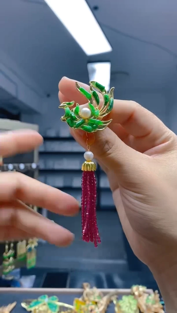 【闪购商品】翡翠耳饰合金0312翡翠胸针