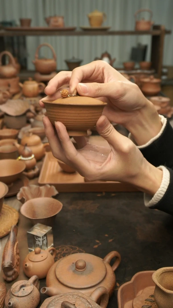 老岩泥原矿老岩泥  跳刀螺旋纹小肚盖碗100ml