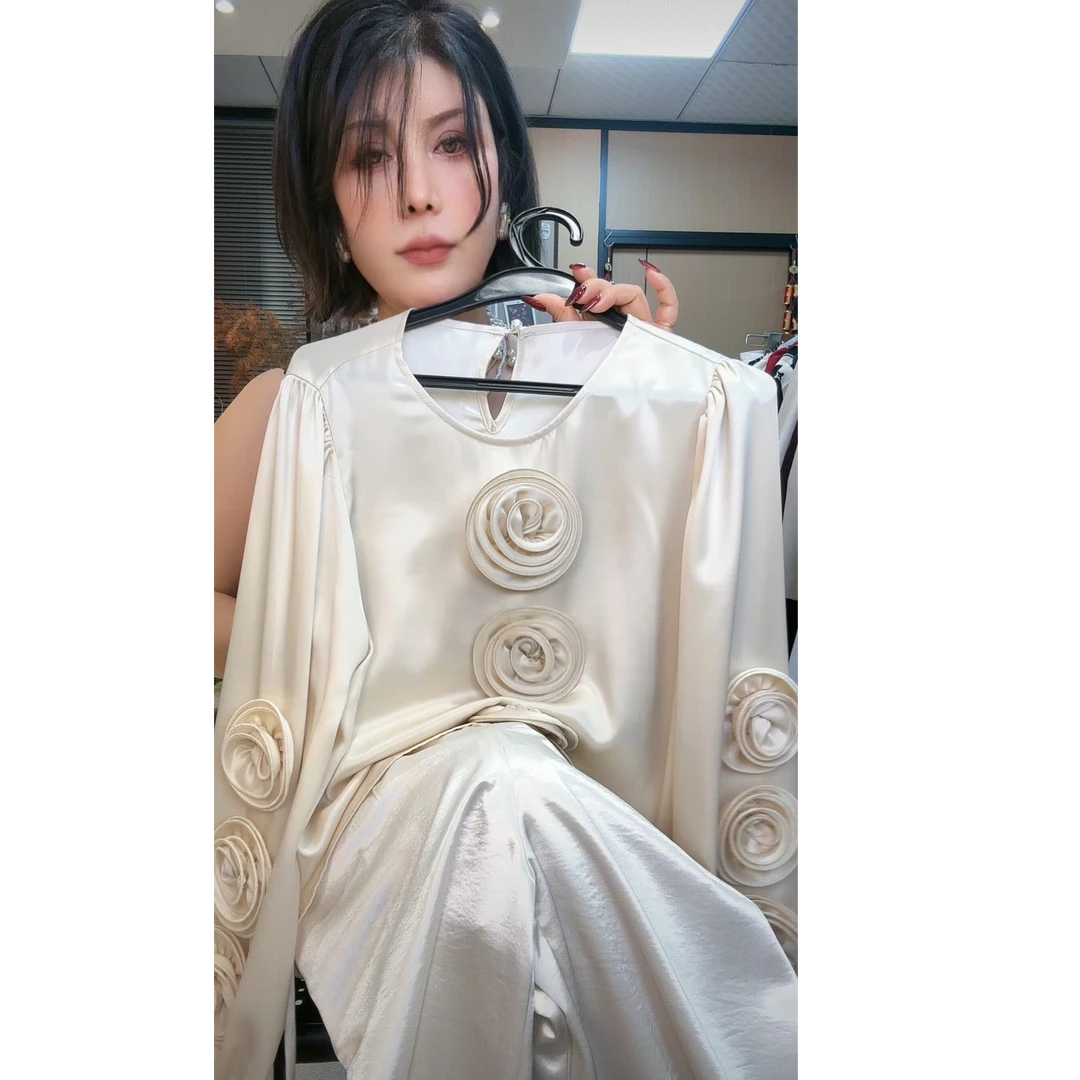 新中式国风提花衬衫女春季圆领盘扣长袖上衣SY-073