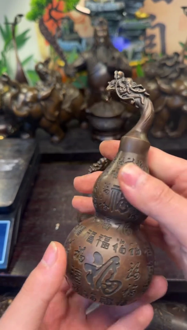 买铜就来旺铜杂货铺！（龙头百福葫芦/对）