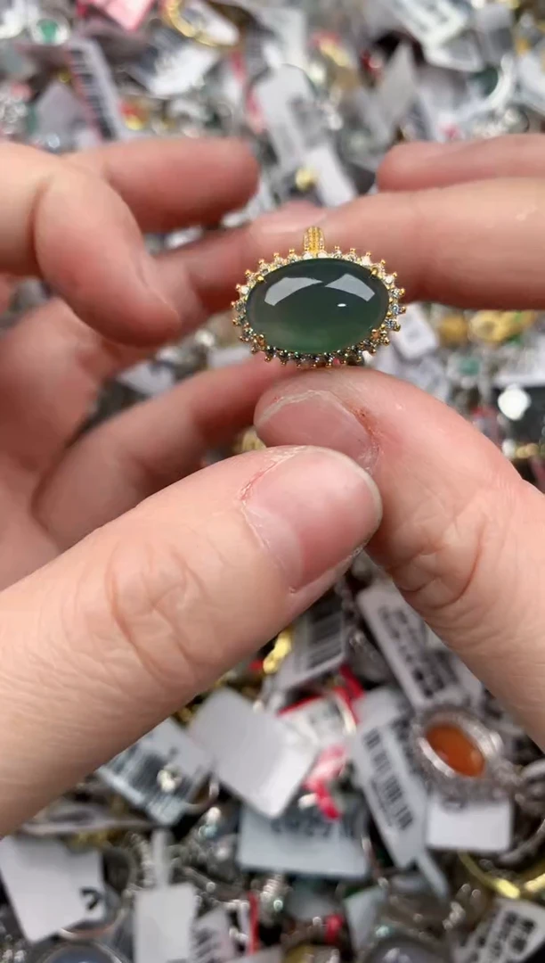 银S925镶嵌戒指翡翠777     9