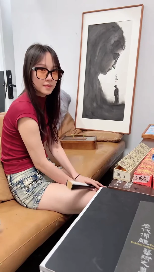 丙烯画北北老师日落归山海折扇