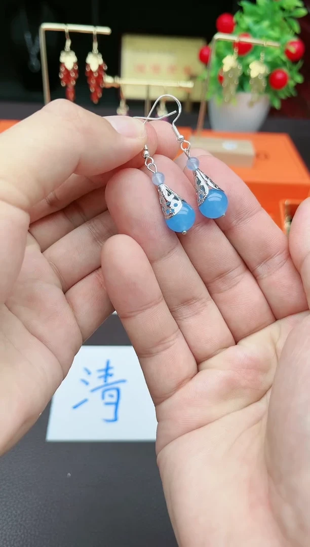 玛瑙/玉髓耳钉银S925镶嵌420000