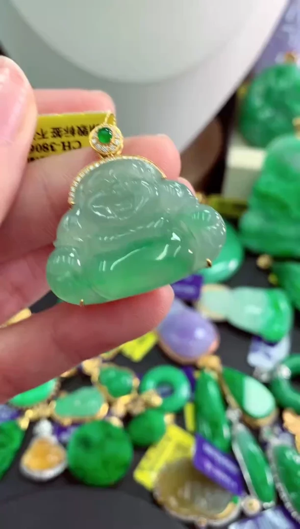 吊坠(不含链)18K金镶嵌翡翠天然缅甸翡翠A货