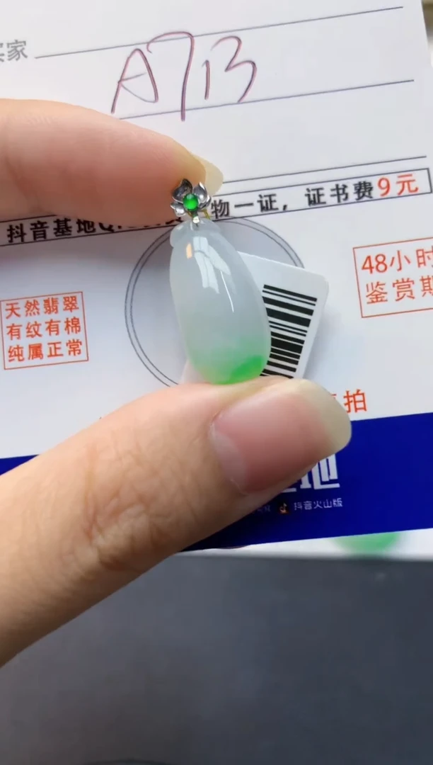颈饰18K金镶嵌翡翠天然缅甸A货翡翠百元以上9元证书费自理