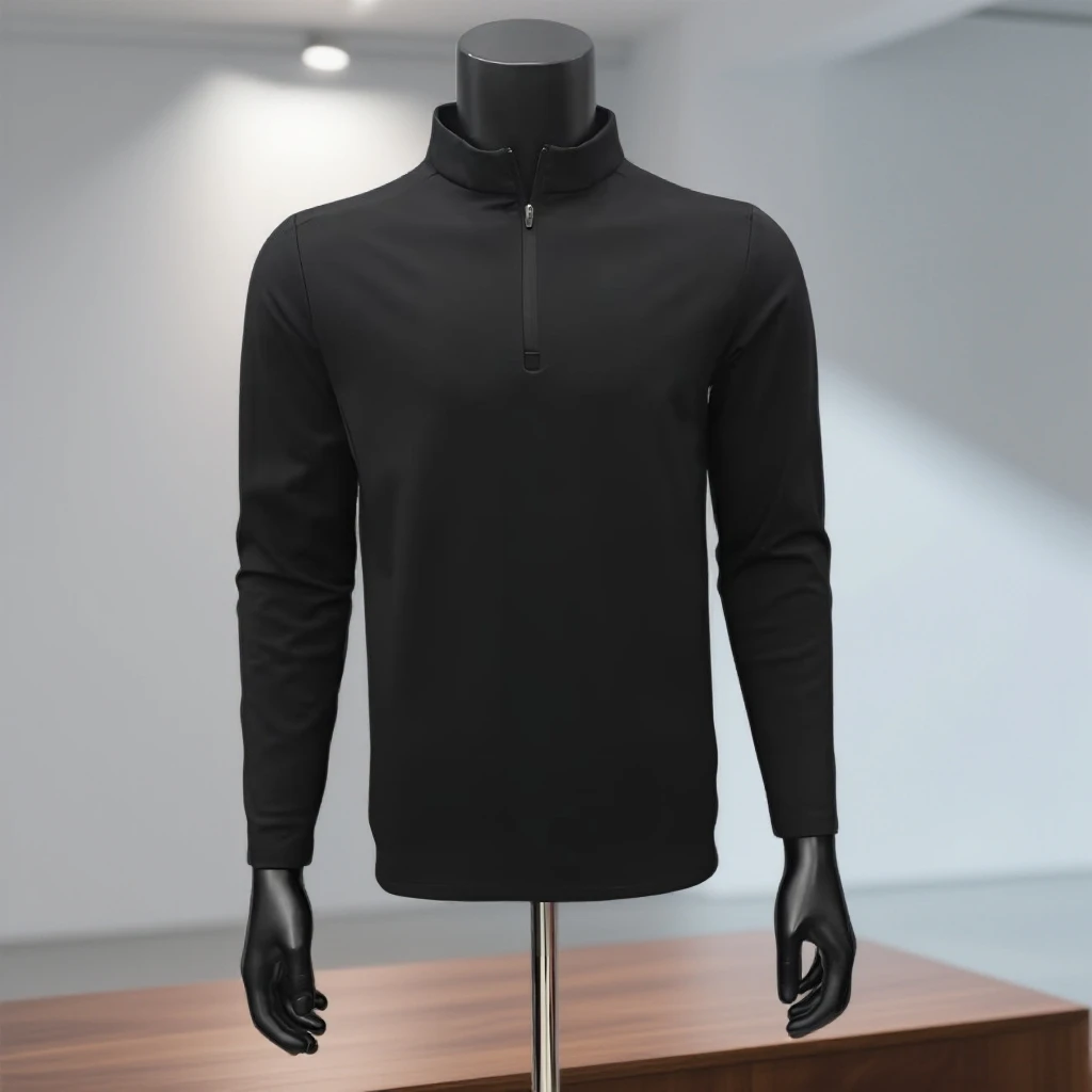 男士秋冬季加绒T恤半拉链休闲立领运动冬季