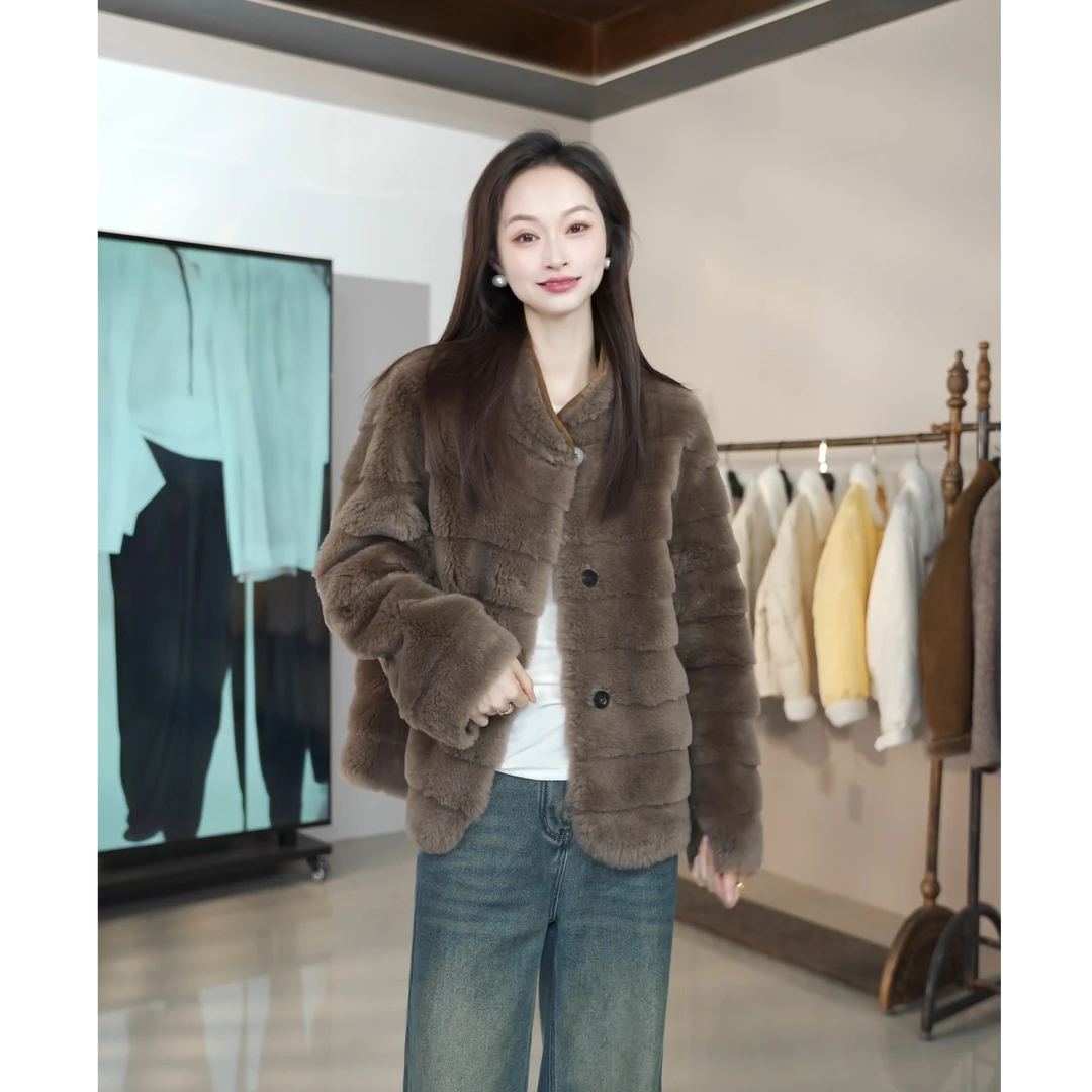 【雪润】100%羊毛冬季新款休闲短外套时尚剪毛加厚25793