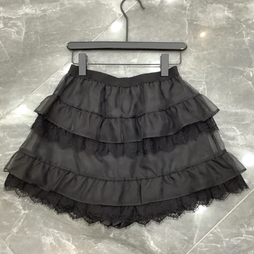 短裙拉链半身裙百褶裙蓬蓬裙半裙潮牌2025春夏新款2155黑色