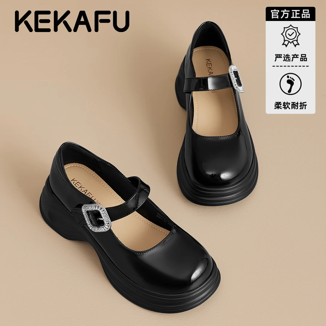 珂卡芙小个子增高猪腰子鞋浅口单鞋2025秋季新款黑色软底玛丽珍鞋
