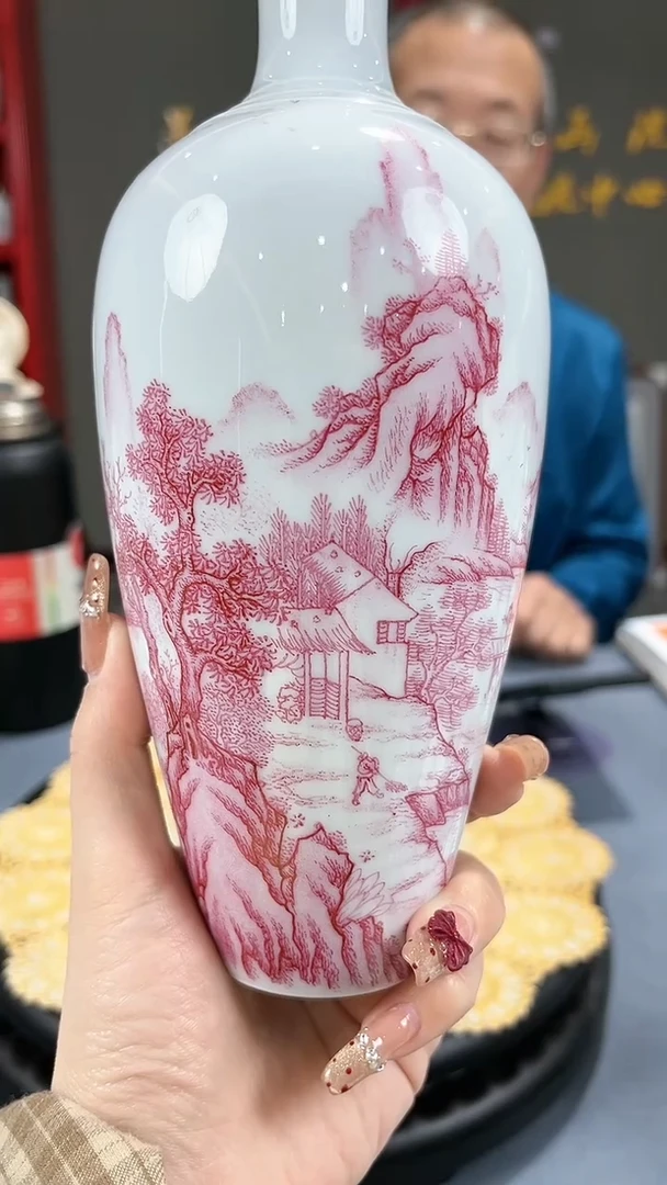 【闪购商品】官窑瓷画院037官窑瓷画院玛瑙红山水赏瓶
