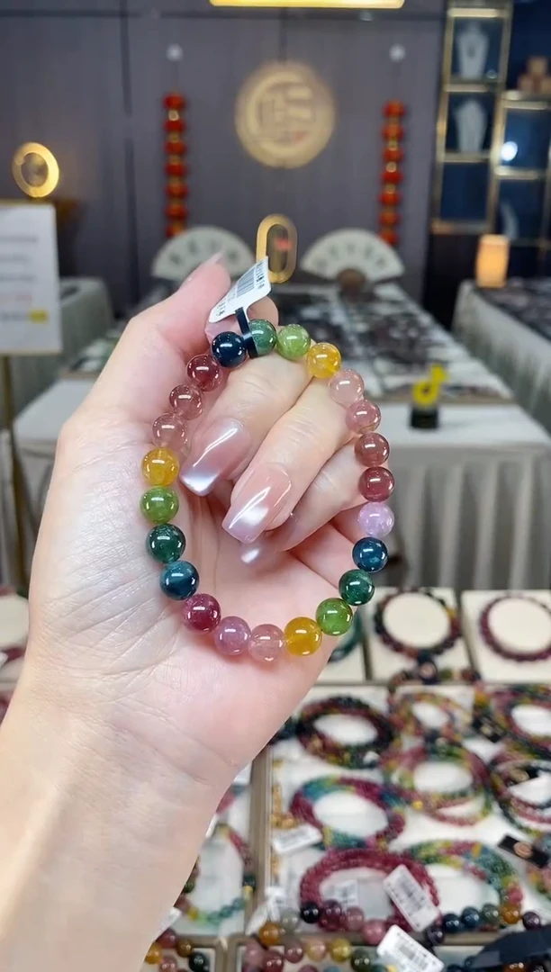 未镶嵌冰透体老矿碧玺彩虹单圈手串8mm+碧玺 hon多样性发一条