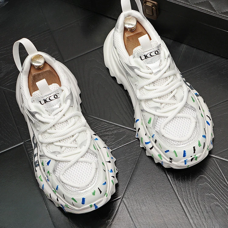 纪诗哲老爹鞋男2025夏季新款透气网面男鞋潮流百搭增高厚底休闲鞋