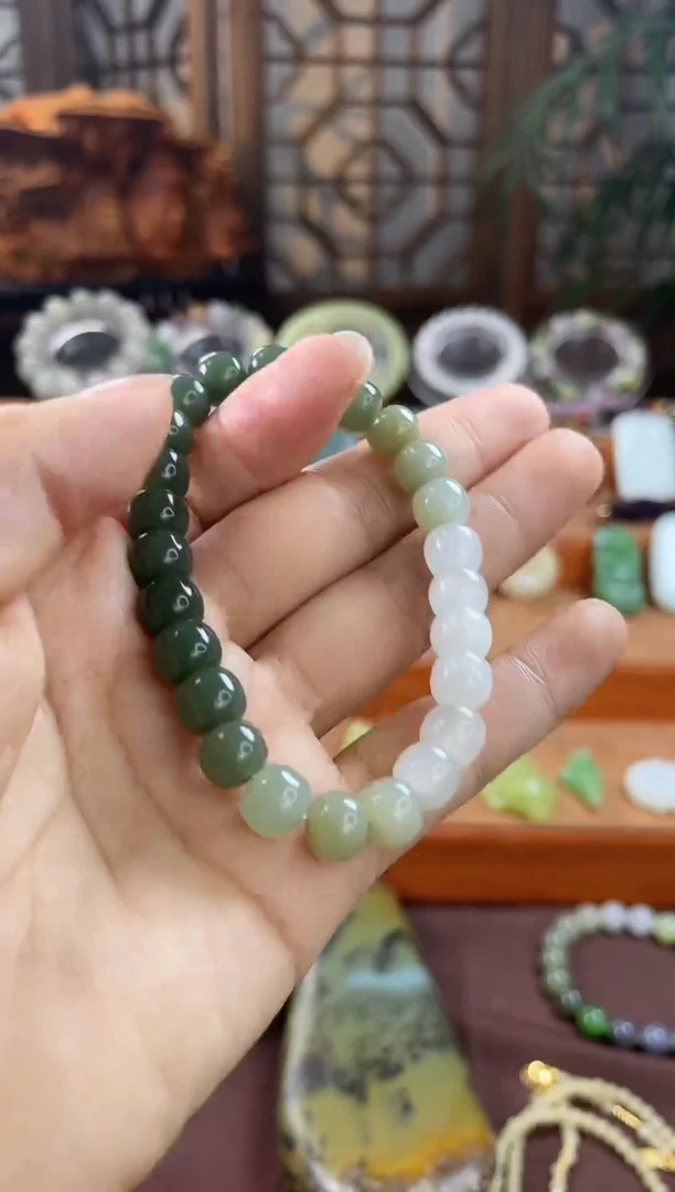 未镶嵌手链和田玉和田玉渐变手串带证书