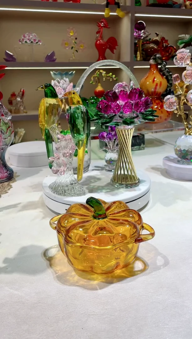 手工艺品琉璃紫**来橙色南瓜碗  微瑕