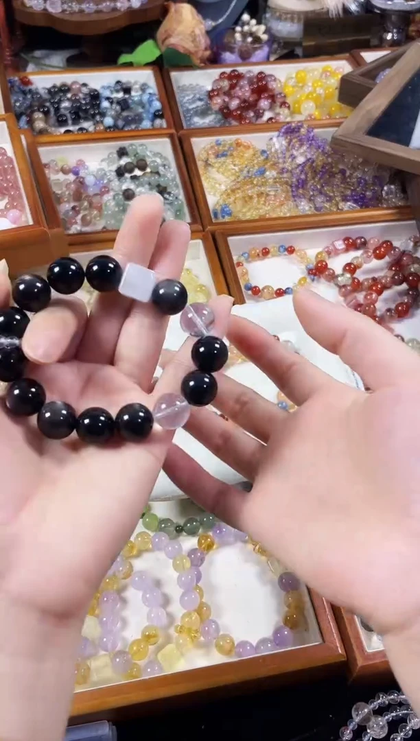 未镶嵌手串水晶天然卡14银曜石白水晶手串