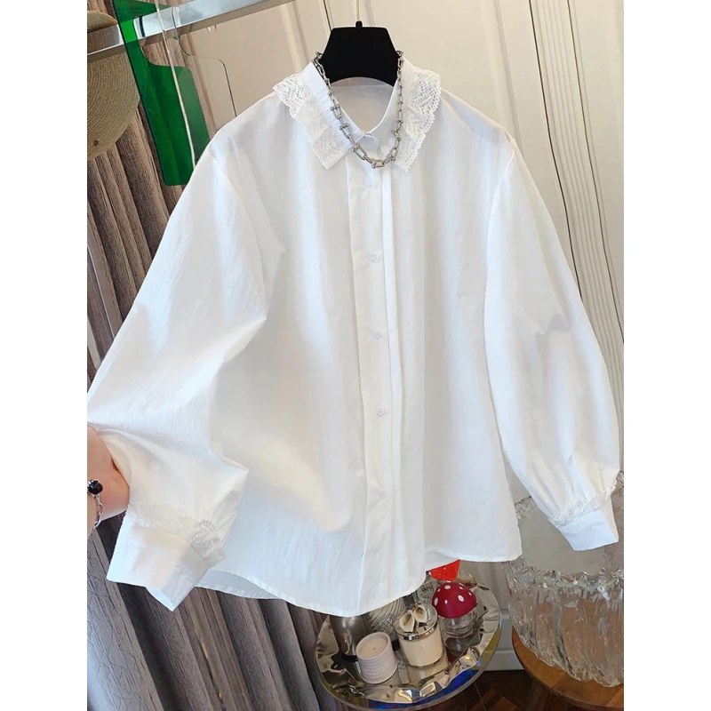 独特超好看法式气质蕾丝白色衬衫宽松休闲内搭上衣女2025春装新款