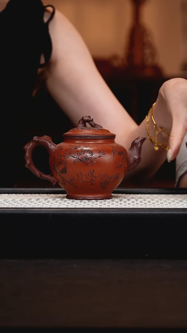 茶壶紫砂QYJ37桃报春老紫泥350CC