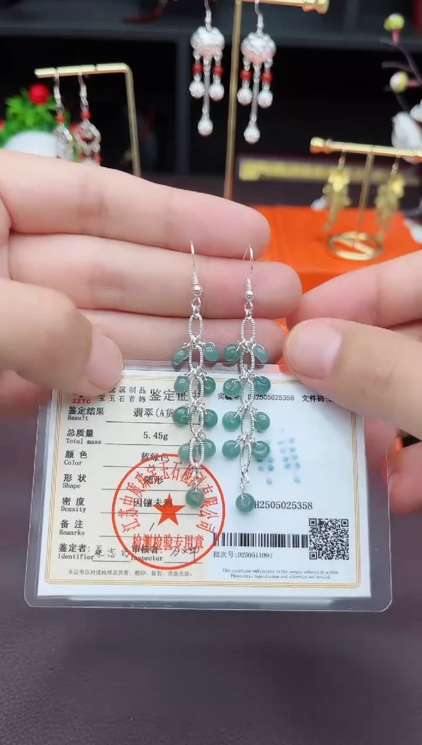 翡翠银S925镶嵌耳饰911000